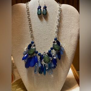 Vibrant Blue and Green Necklace And Earring Set